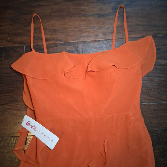 New Barbie x Azazie Paprika Ruffle Maxi Sheath Bow Chiffon Dress - Picture 6 of 12